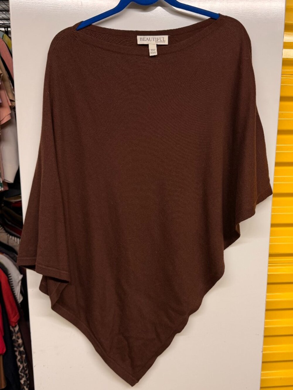 BEAUTIFUL by Lawrence Zarian Asymmetric Hem Sweater Poncho - Espresso -Size XS/S